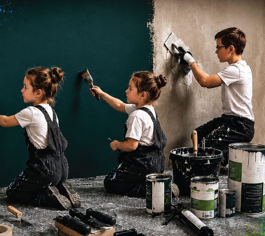Deti pri maľovaní a maliarskych prácach